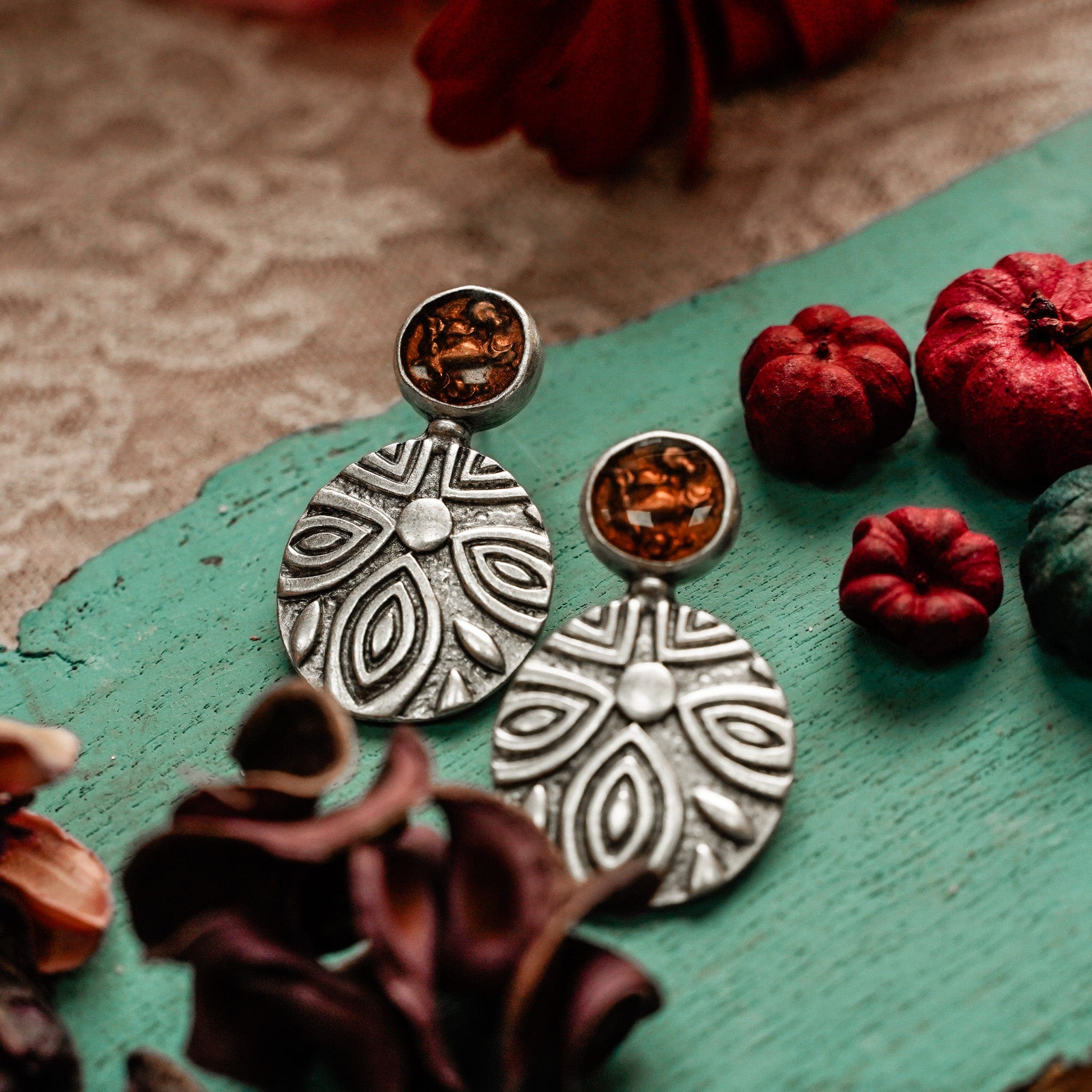 Amber Flower Earrings - Image 3