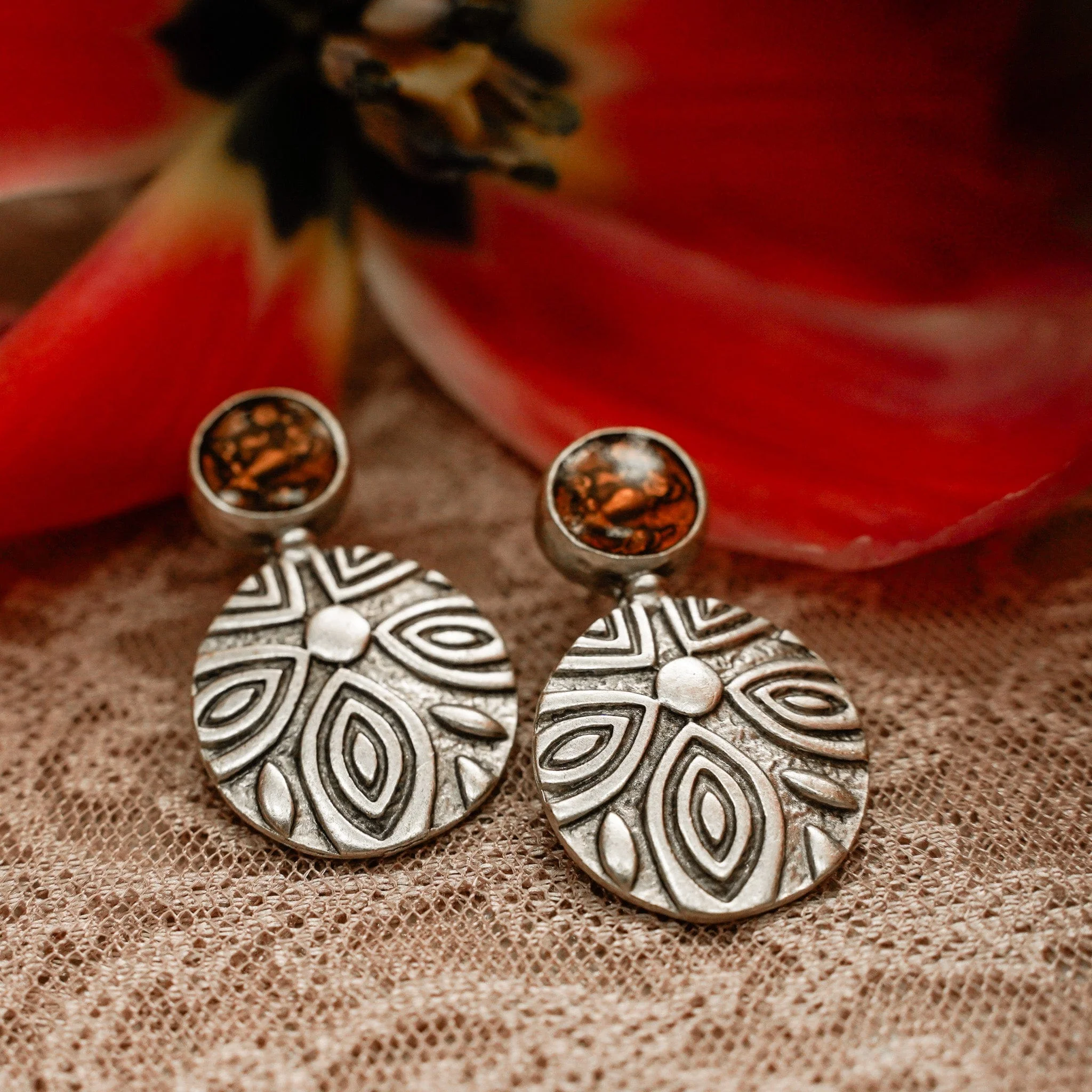 Amber Flower Earrings - Image 5