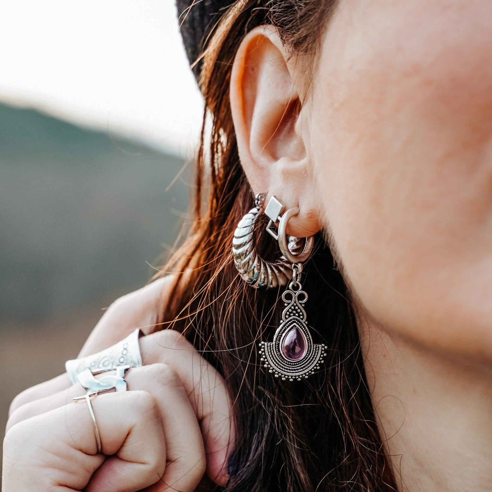Purple Hoop Earrings - Image 4